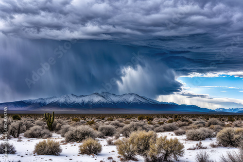 time lapse of snow falling on Mojave desert