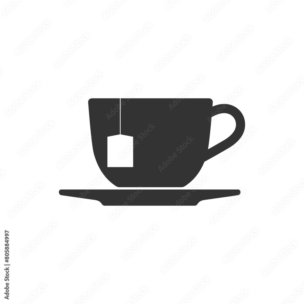 Cup with tea bag graphic icon. Cup and saucer sign isolated on white background. Vector illustration Cup with tea bag graphic icon. Cup and saucer sign isolated on white background. Vector illustration