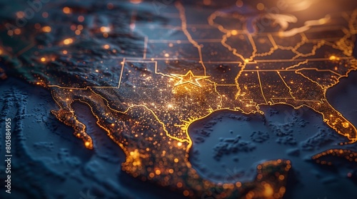 America map with Dallas star shining bright, urban heart of Texas