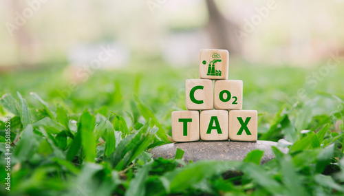 Green Co2 Carbon Tax Taxation regulations Law for natural pollution increase environmental and social responsibility. To reduce greenhouse gas emissions and air pollution, Net Zero.