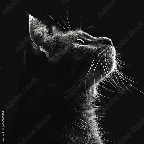 Cat outlines, minimalist art with a touch of feline mystique © Pimon