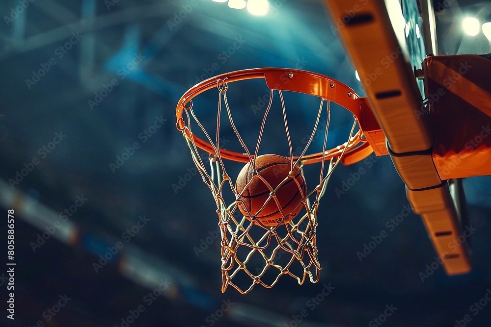 Close up view of basketball hoop with ball. Sport concept