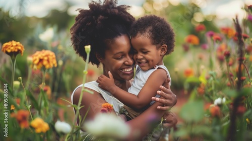 Fototapeta Naklejka Na Ścianę i Meble -  mother and child in garden
