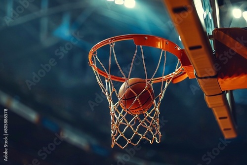 Close up view of basketball hoop with ball. Sport concept