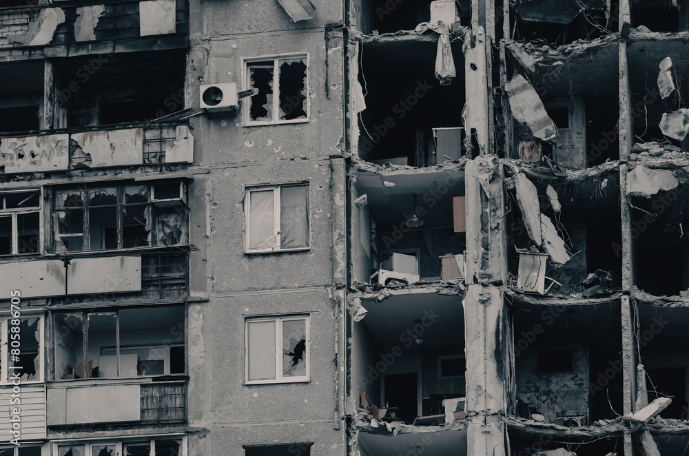 destroyed and burned houses in the city during the war in Ukraine destroyed and burned houses in the city during the war in Ukraine