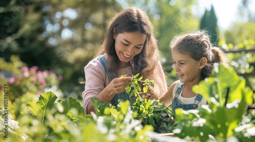 mother and daughter in garden
