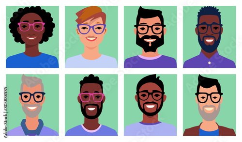 retrato de grupo de personas multicultural, set de personas multirracial, retratos gente diversa con fondo verde. photo