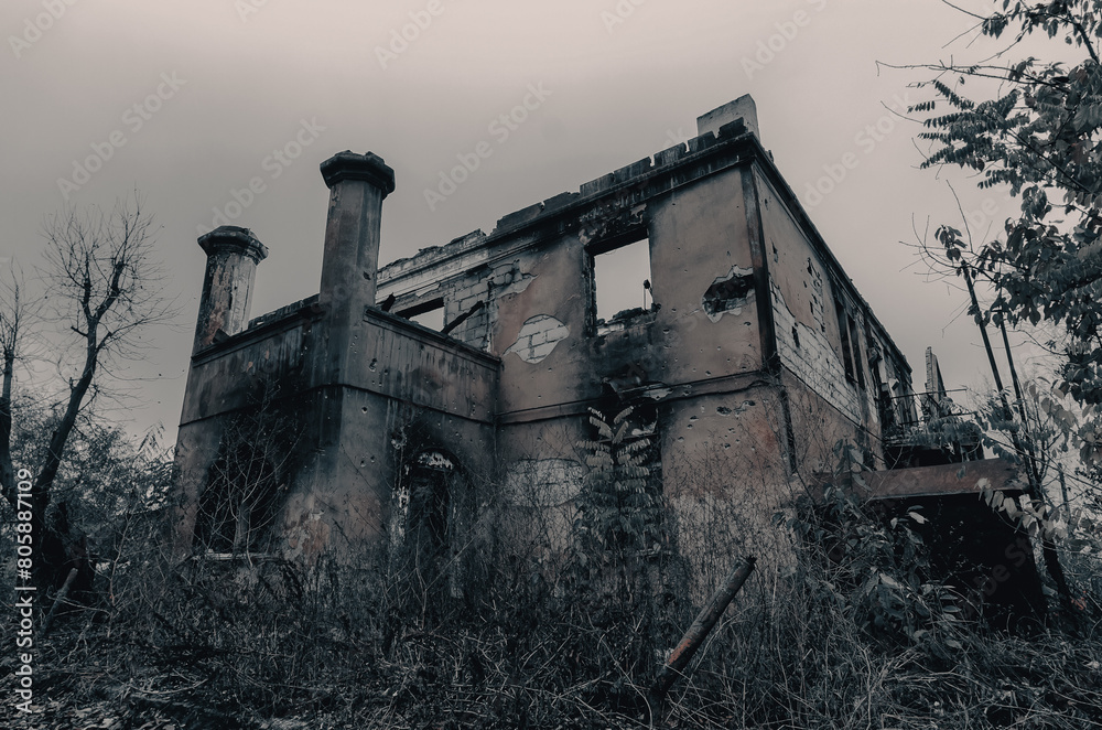 destroyed and burned houses in the city during the war in Ukraine destroyed and burned houses in the city during the war in Ukraine