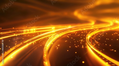 Curve light effect of golden line. Abstract neon motion glowing wavy lines. Light gold Twirl. Shiny wavy trail. Luminous orange, yellow circle. Abstract neon motion glowing wavy lines.