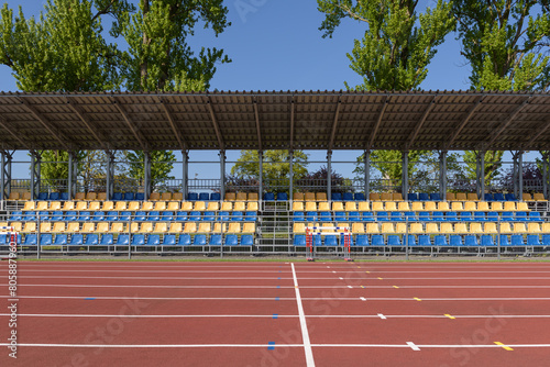 SPORTS FACILITIES - Running track and stands for spectators at an athletics stadium