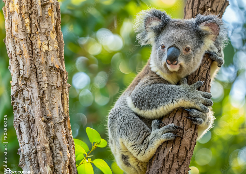 Fototapeta premium Koala clinging on the tree.