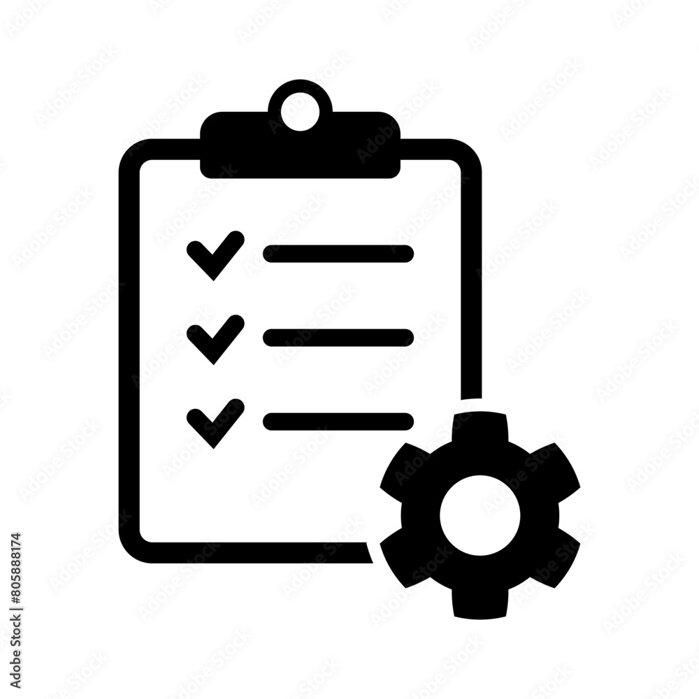 Clipboard with gear isolated icon. Technical support check list icon. Management flat icon concept. Software development. Clipboard with gear isolated icon. Technical support check list icon. Management flat icon concept. Software development.