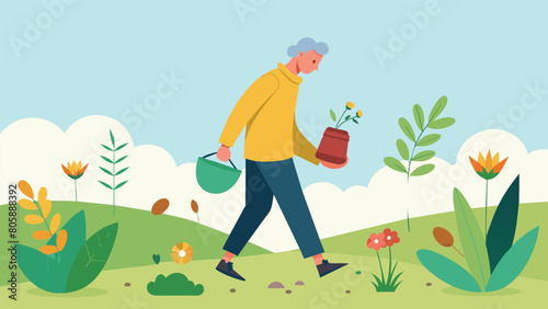 An older man walking through a field collecting wild herbs and plants to use in his homemade tinctures and tonics for joint pain relief..