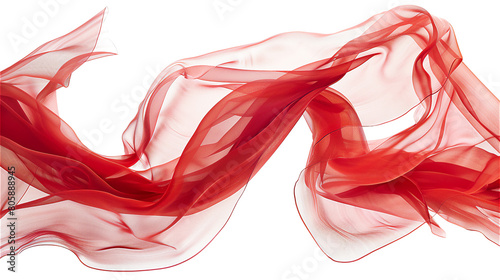 Abstract wave flying expensive red fabric isolated on a transparent background.