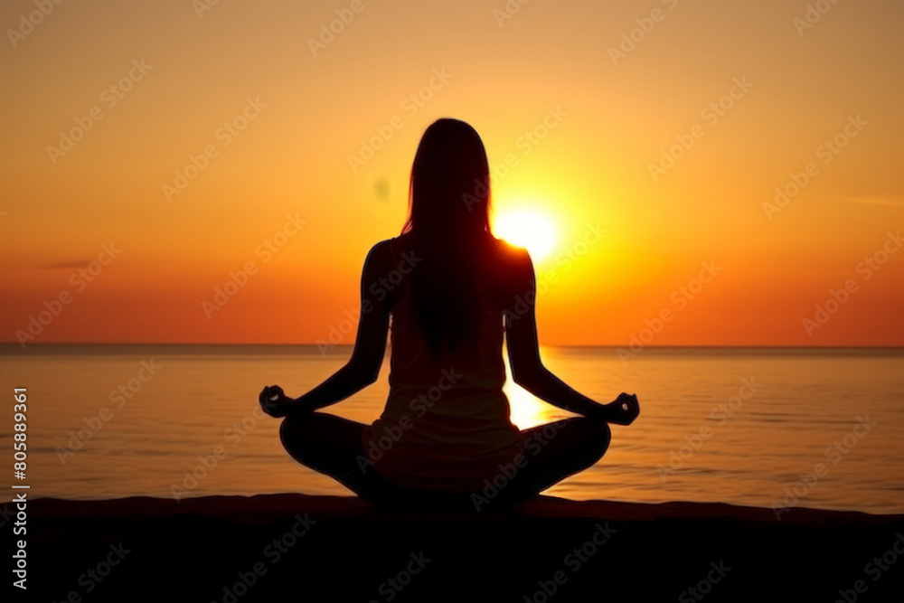 silhouette back view of woman doing yoga with sunset, exercise, lifestyle, healthy. silhouette back view of woman doing yoga with sunset, exercise, lifestyle, healthy.