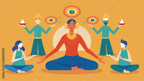 In this unique yoga experience the only audible sounds are the ones each individual chooses creating a symphony of silent movement.. Vector illustration