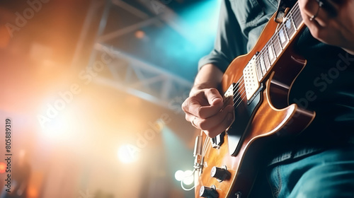 musician perform on guitar in pub and restaurant. photo