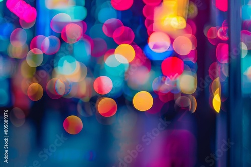 Bold neoncolored bokeh circles, capturing the vibrant energy of nightlife