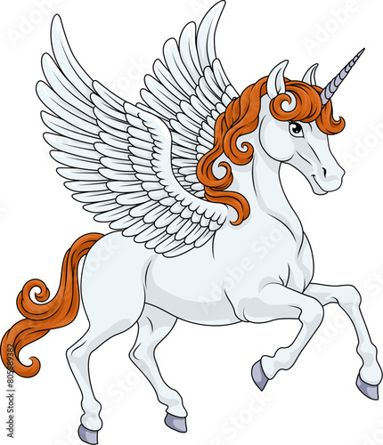 Pegasus Unicorn horse with wings and horn cartoon mythological animal from Greek myth illustration photo