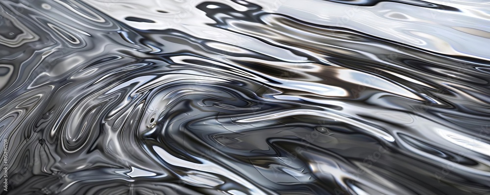 Broad, sweeping strokes in metallic silver that create a shimmering, abstract river Broad, sweeping strokes in metallic silver that create a shimmering, abstract river