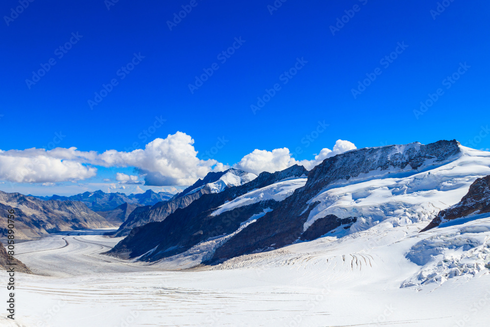 Fototapeta premium View of Great Aletsch Glacier, the largest glacier in the Alps and UNESCO heritage, in Canton of Valais, Switzerland
