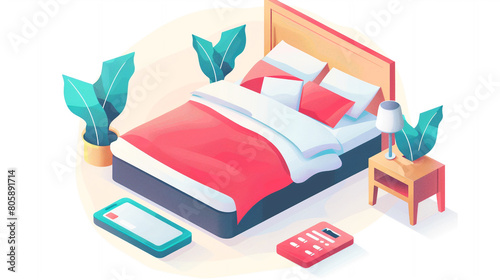 A hotel icon with a bed and keycard representing accommodation and lodging options for travelers with a cozy hotel room featuring a comfortable bed and a keycard for convenient access photo