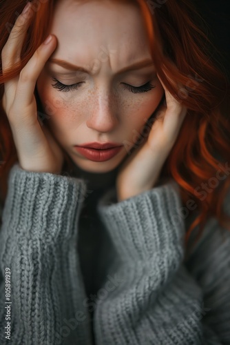Redhead Woman Experiencing Stress or Headache