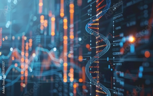 A strand of DNA spiraling alongside a graph, representing the intricate connection between biology and economics. photo