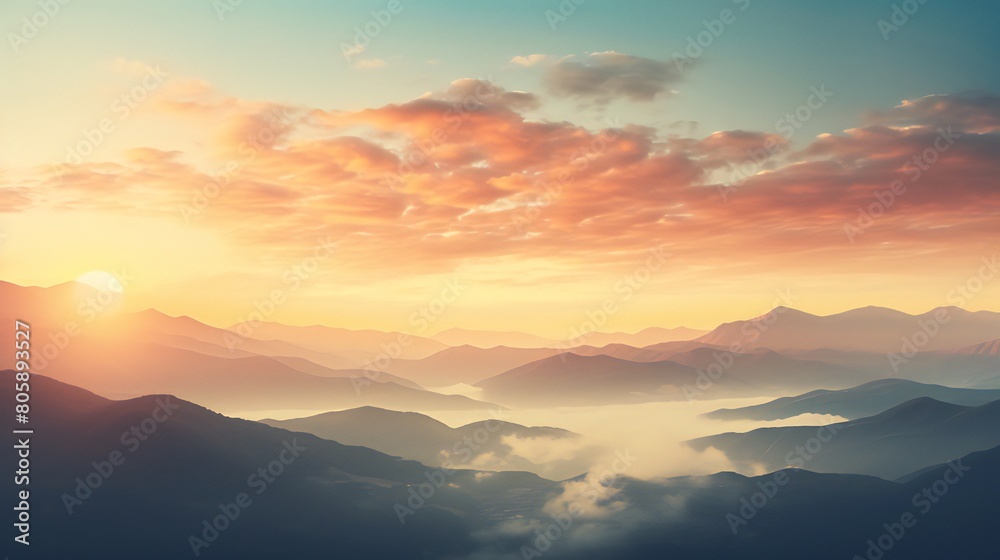 A panoramic view of the bright sunrise over the mountains. Cross-processed retro effect on filtered image A panoramic view of the bright sunrise over the mountains. Cross-processed retro effect on filtered image