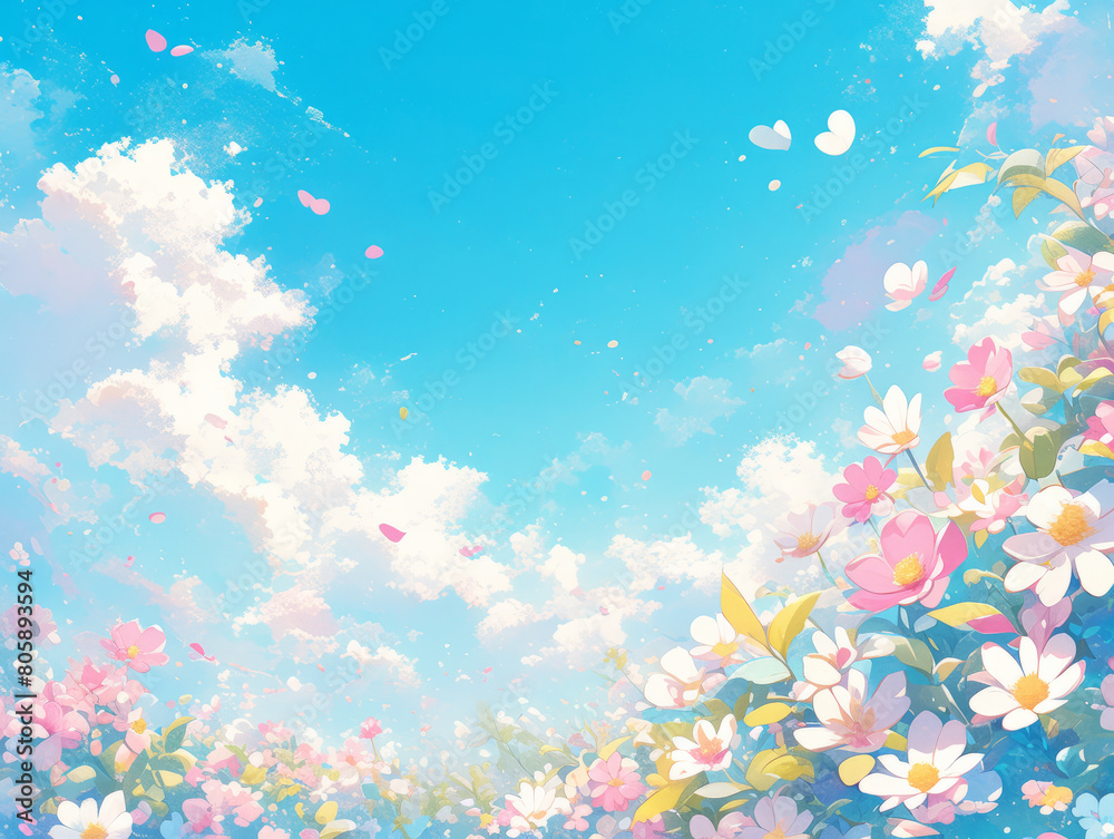 Obraz premium Pink heart-shaped flowers under the starry sky romantic blank background