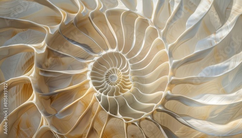 Flowing lines and spirals mimicking the patterns found on nautilus shells and fossils