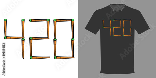 Vector illustration of a T-shirt with the inscription 420. The inscription of joints, legalize marijuana. Typographic banne