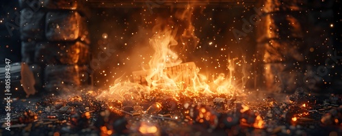 Smoldering Embers Symbolizing Resentment and Passion in a Dramatic Fireplace Scene