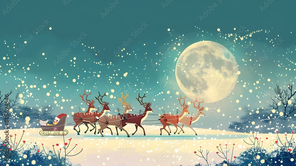 Magical sleigh ride under a full moon on a snowy night Magical sleigh ride under a full moon on a snowy night