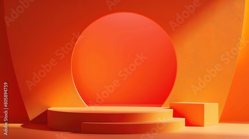 Orange podium and minimal abstract background for Halloween, 3d rendering geometric shape, Stage for awards on website in modern,Orange Room with an Empty Podium, Background for Product Presentation