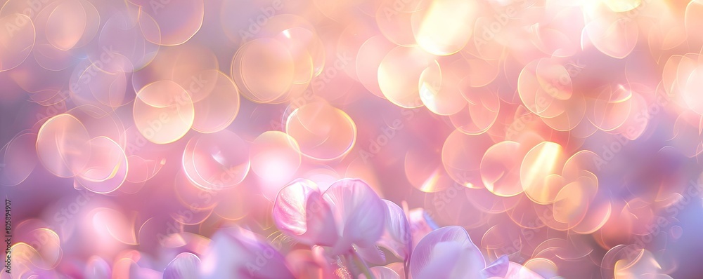 Gentle peach and lilac bokeh circles blending together in soft waves