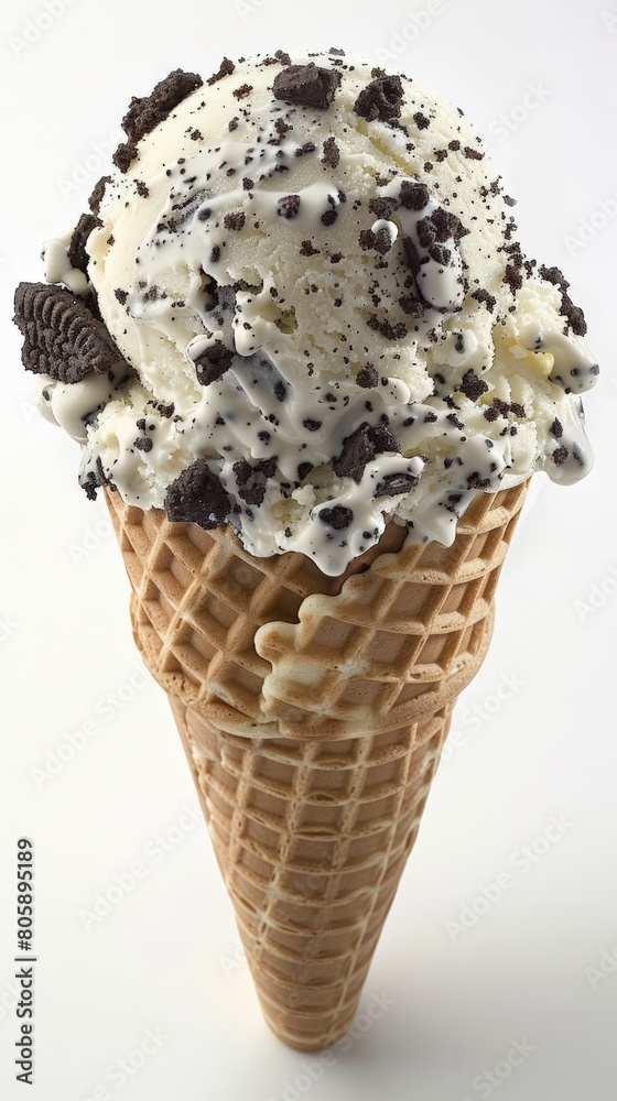 Delicious Ice Cream Cone With Cookies and Cream