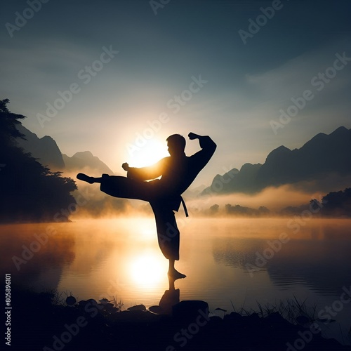 Silhouette of a person playing Kung Fu