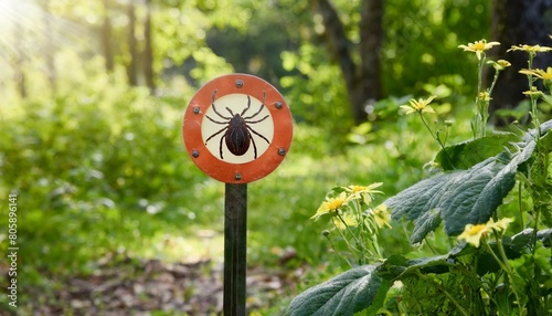Warning sign beware of ticks in the garden