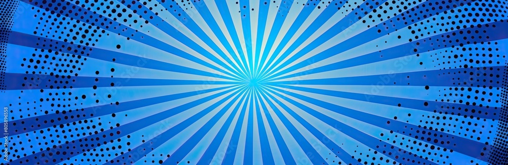 Electric blue circle pattern with white rays on azure sky background