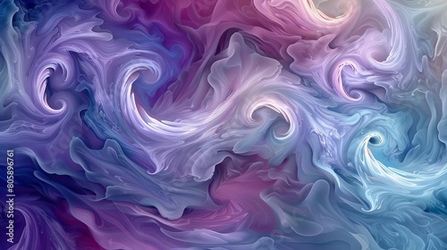 Layers of abstract waves and spirals in pastel hues, creating the illusion of a storm at sea
