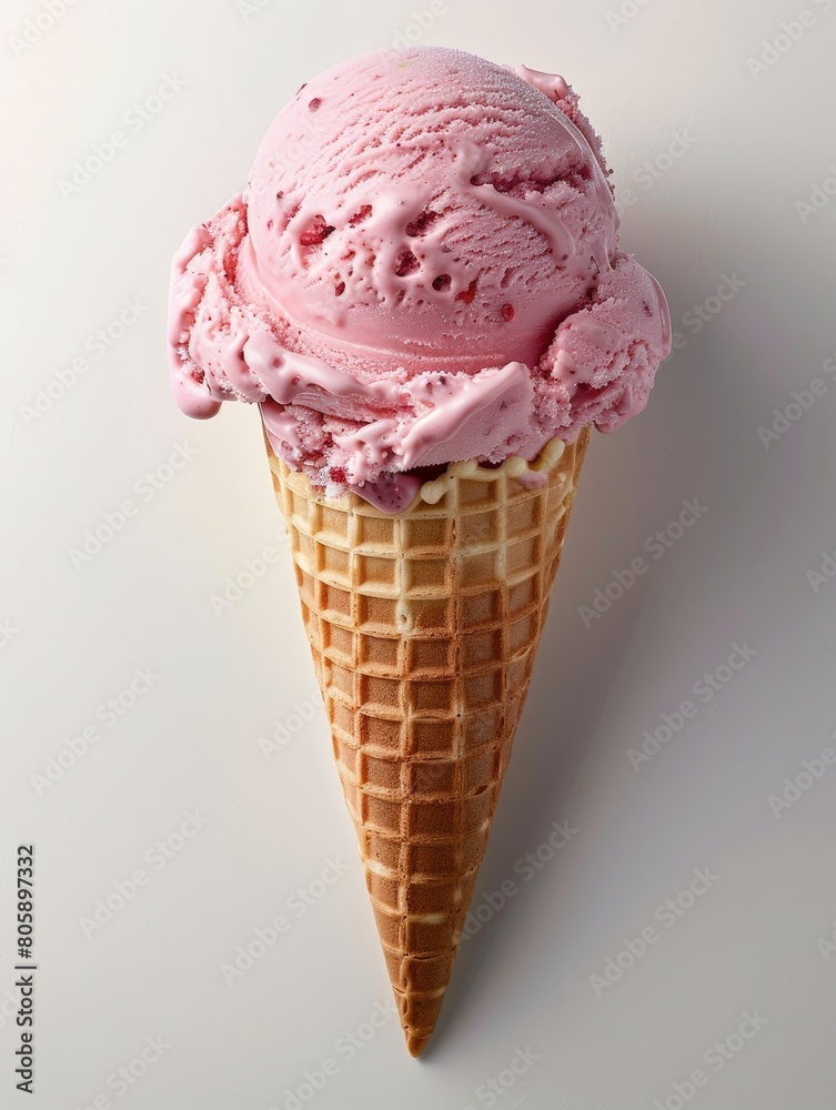 Delicious Strawberry Ice Cream in Waffle Cone Delicious Strawberry Ice Cream in Waffle Cone