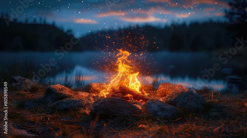 A beautiful lakeside bonfire on a starry night. The perfect place to relax and reflect.