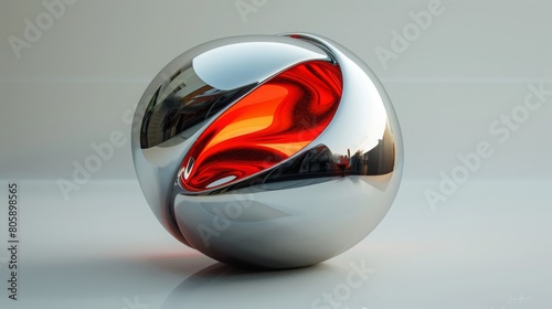A shiny silver object with a red glow © AnuStudio