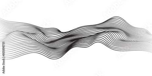 Abstract vector wavy lines flowing smooth curve black gradient color on transparent background in concept of luxury, technology, science, music, modern. © korkeng