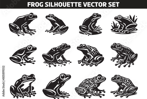 Frog Silhouette Vector Illustration Set