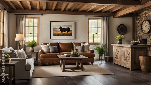  Farmhouse country home interior design of modern living room. 