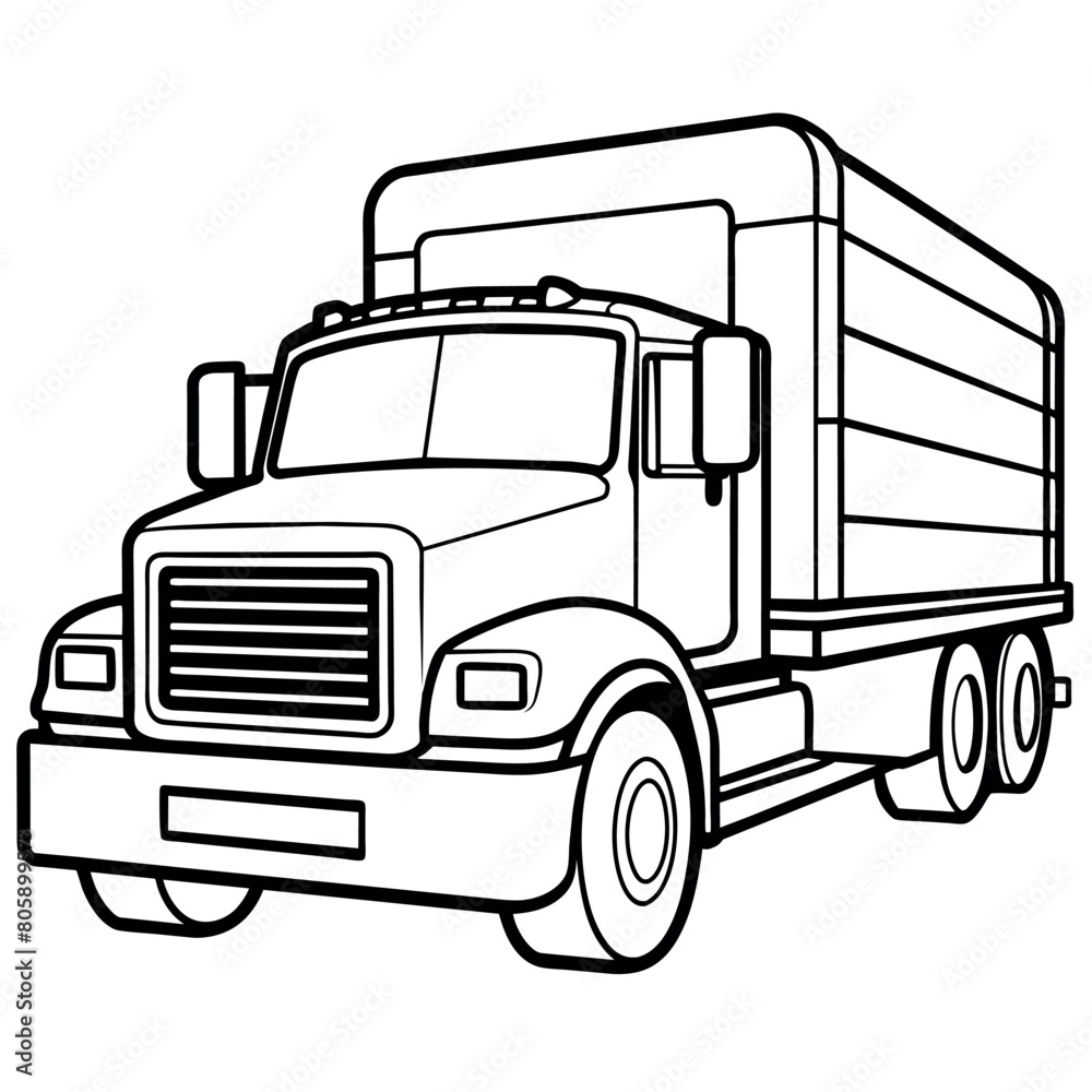 Truck outline coloring book page line art illustration digital drawing