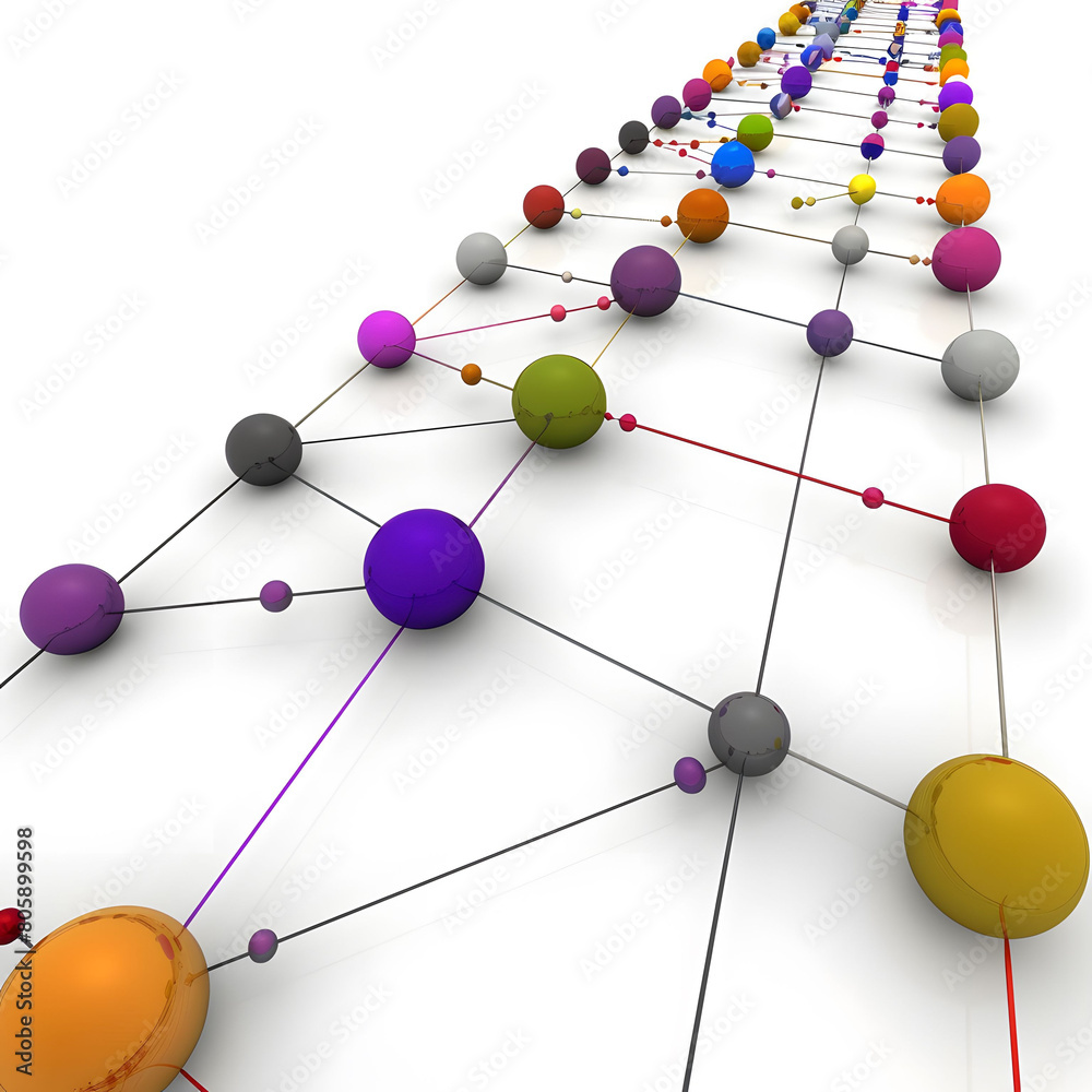 Fototapeta premium Communication and connection concept with color spheres connected