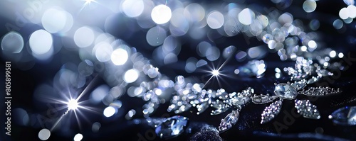 Shimmering platinum jewelry on a velvet background, glowing under spotlights photo